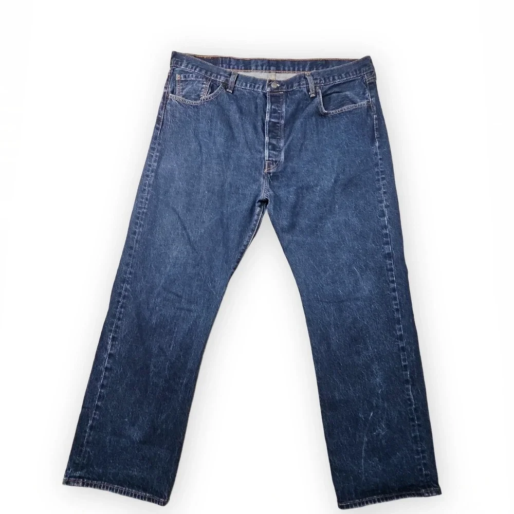 Levis 501 Jeans Mens 44x34 Blue Denim Classic Straight Cowboy Classic Dark Wash